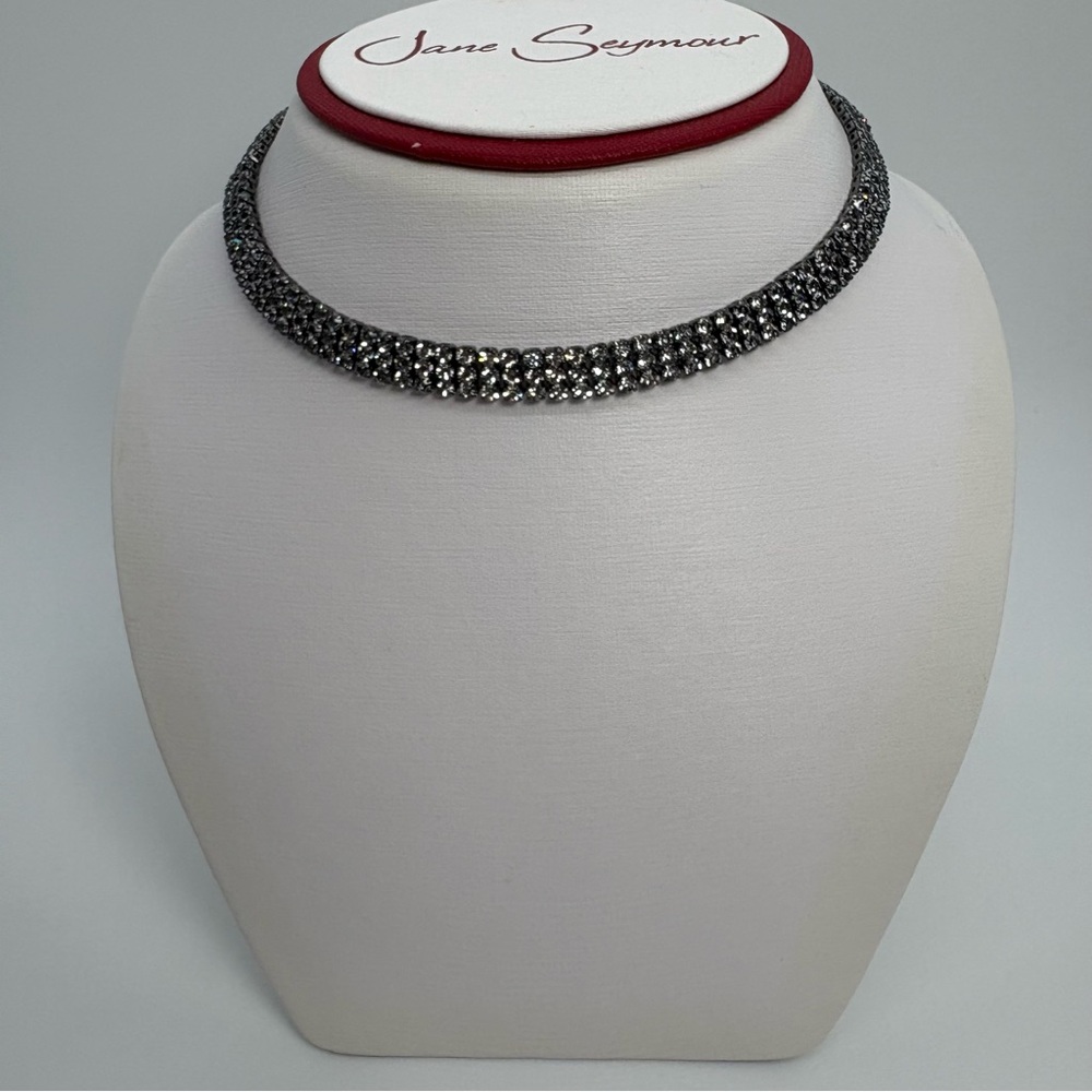Black Tone Clear Crystal Rhinestone Choker Necklace And Earrings Set, Brand New